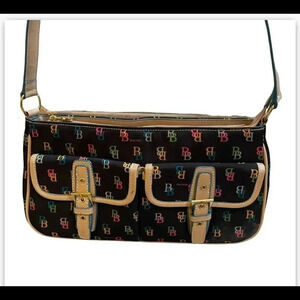 Brentano shoulder bag Purse Black with tan strap Logo print